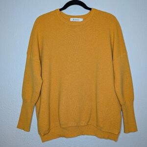 Anrabess Womens Oversized Comfy Mustard Yellow Drop Shoulder Ribbed Sweater S